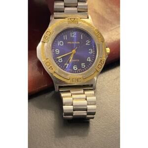 Men's 40mm Brushed Metal Tone Milan Watch, Gold Tone Bezel, Dark Face
